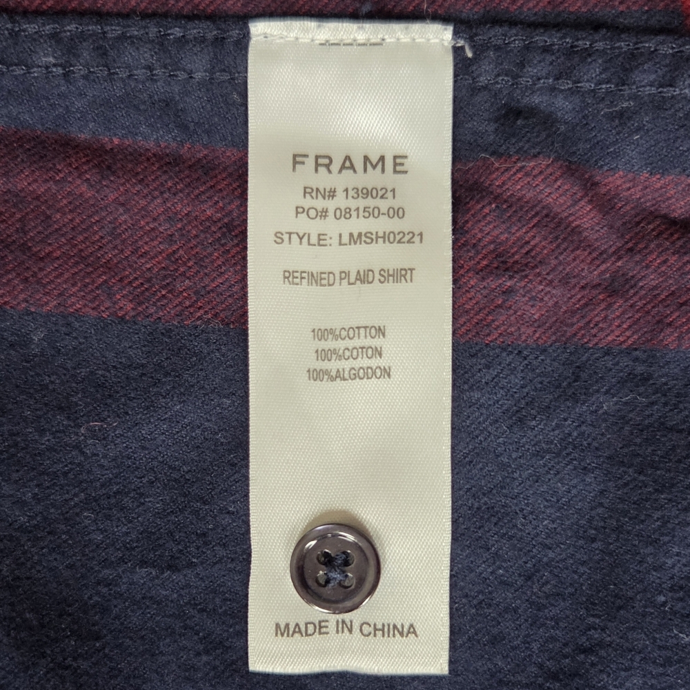 FRAME Refined Plaid Red Blue Classic Flannel Button Up Shirt Mens Size XL - Picture 9 of 10